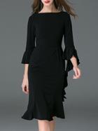 Shein Black Boat Neck Ruffle Sleeve Frill Dress
