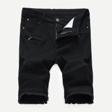 Shein Men Zip Decoration Raw Hem Denim Shorts