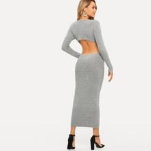 Shein Open Back Heather Grey Bodycon Sweater Dress