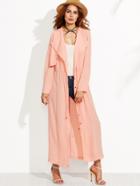 Shein Pink Drape Collar Layered Drawstring Duster Coat With Gun Flap