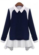 Rosewe Charming Turndown Collar Long Sleeve Color Block Pullovers