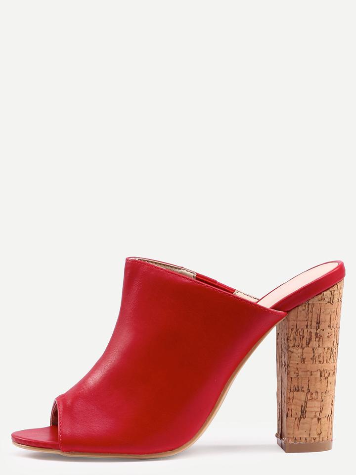 Shein Red Faux Leather Block Heel Mules