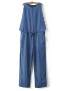 Shein Blue Sleeveless Elastic Waist Cutout Denim Overalls