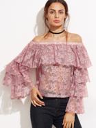 Shein Pink Off The Shoulder Layered Floral Lace Top