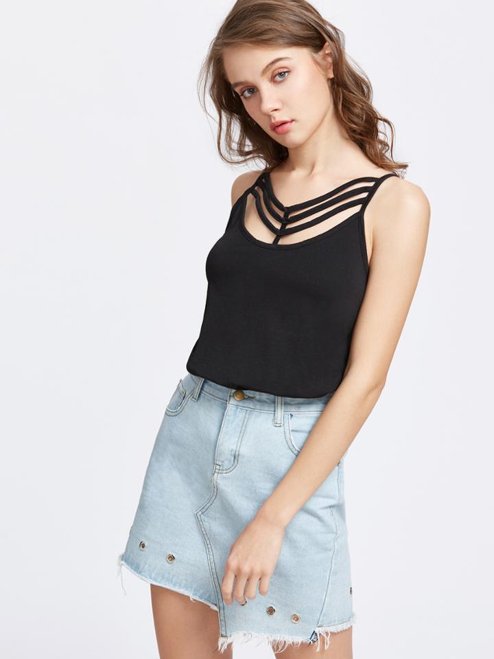 Shein Black Strappy Front Cami Top