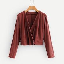 Shein Solid Cropped Wrap Blouse