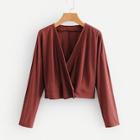 Shein Solid Cropped Wrap Blouse