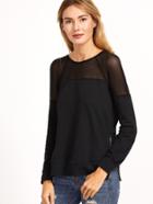 Shein Black Mesh Yoke Zip Slit Side Sweatshirt