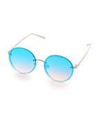 Shein Gold Frame Flat Blue Round Lens Sunglasses