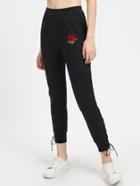 Shein Rose Embroidered Eyelet Lace Up Side Sweatpants