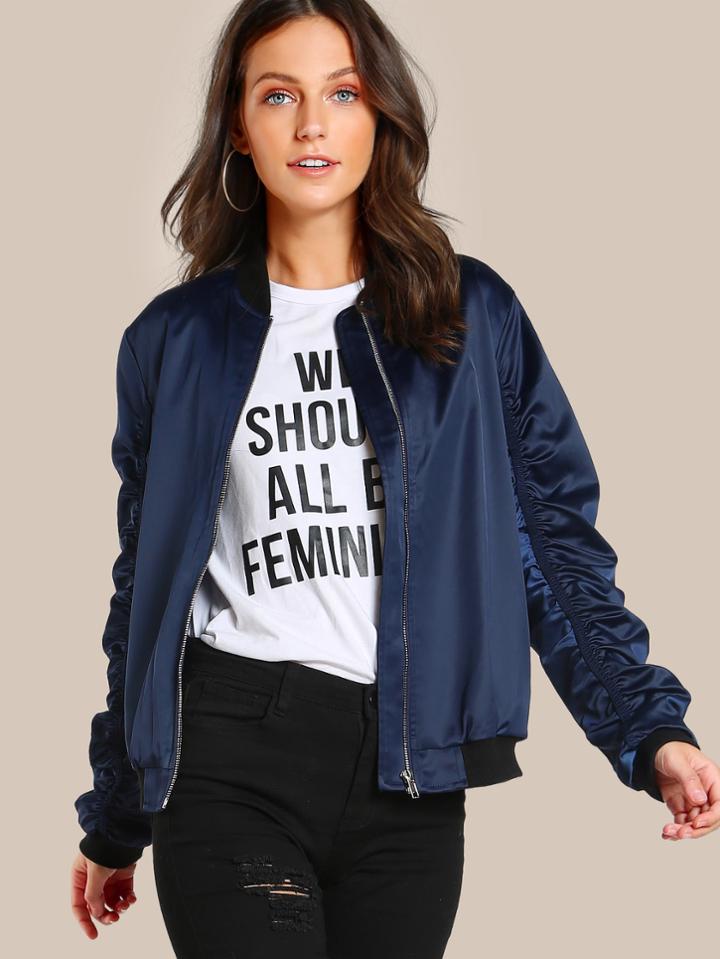 Shein Shirred Detail Bomber Jacket