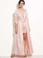 Shein Deep V Neck Roll Tab Sleeve Self Tie Combo Romper