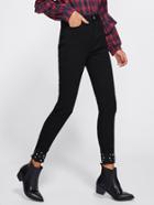 Shein Pearl Beading Hem Tailored Jeans