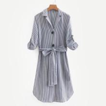 Shein Contrast Stripe Belted Shirt Dress