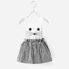 Shein Toddler Girls Embroidery Detail Striped Straps Dress