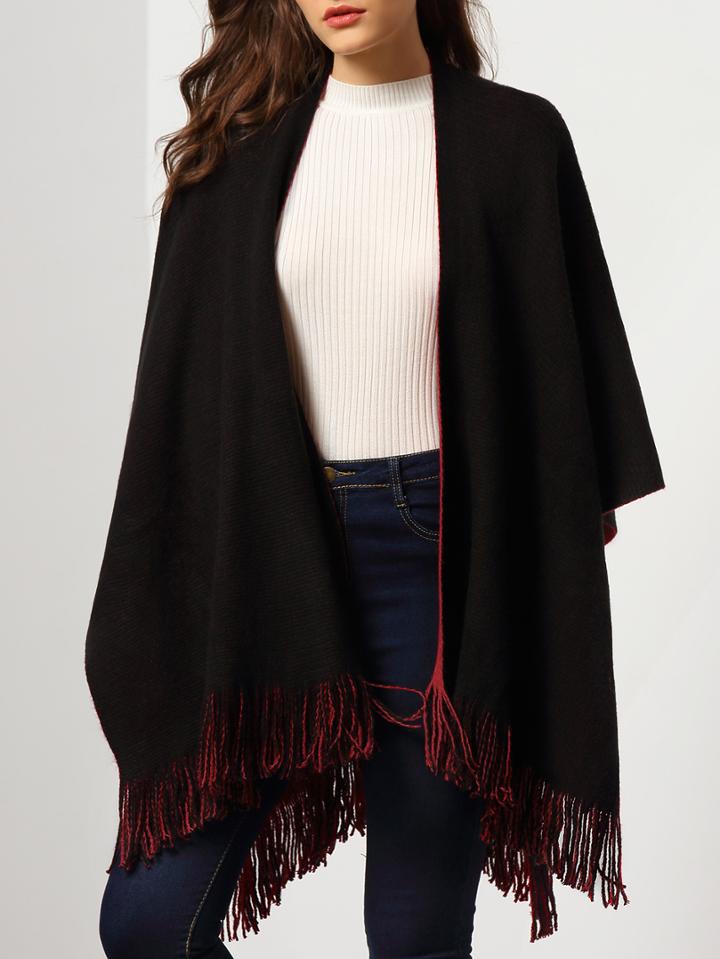 Shein Black Red Tassel Loose Cape