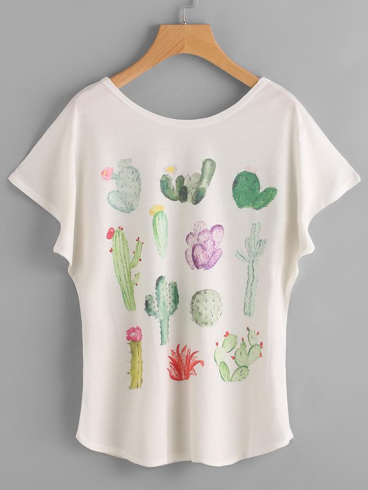 Shein Cactaceae Print Dolman Sleeve Tee