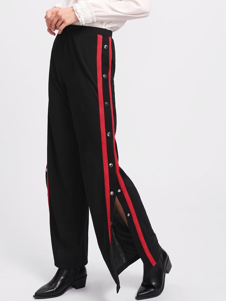 Shein Striped Snap Button Palazzo Pants