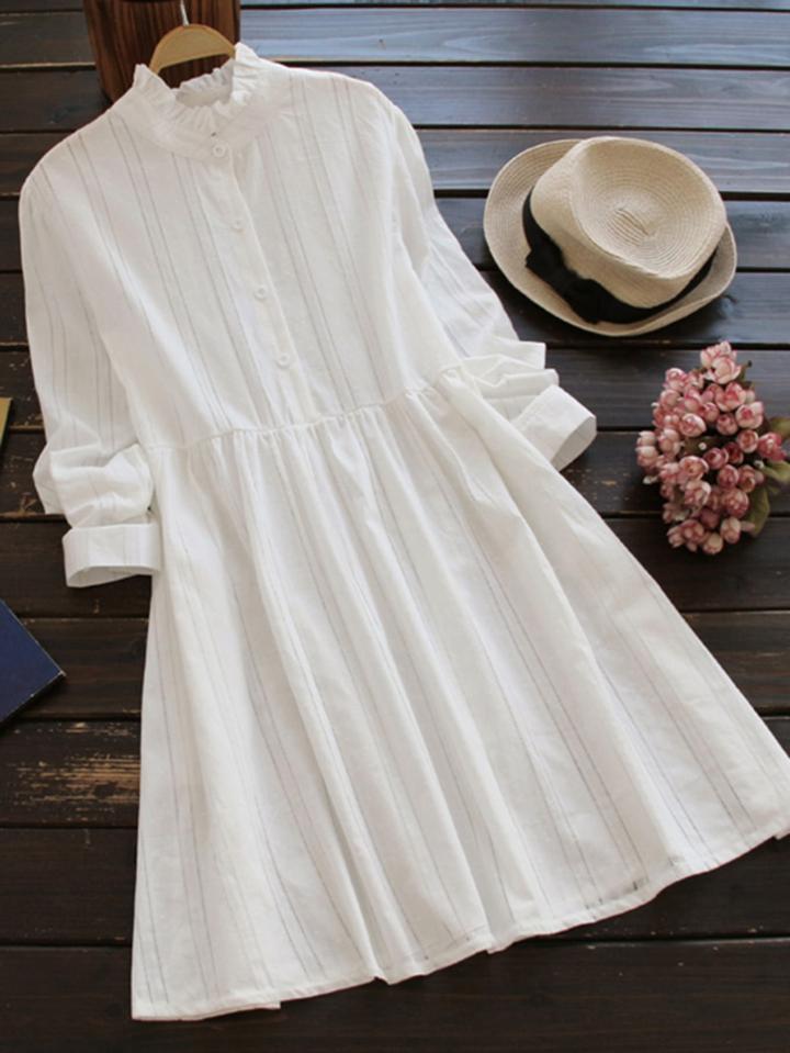 Shein Frilled Collar Laddering Detail Smock Shirt Dress