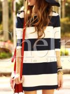 Shein White Striped Boat Neck Dress