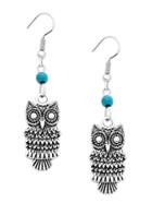Shein Antique Silver Carved Owl Drop Earrings