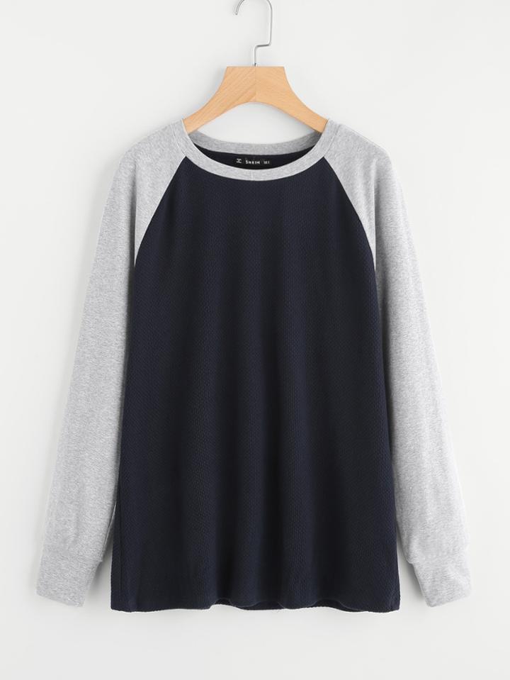 Shein Elbow Patch Detail Contrast Raglan Sleeve T-shirt
