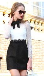 Shein White Long Sleeve Color Block Lace Dress