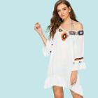 Shein Hollow Out Crochet Panel Pom Pom Cover Up