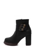 Shein Black Buckle Strap Chunky Boots