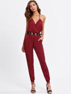 Shein Surplice Wrap Halter Jumpsuit