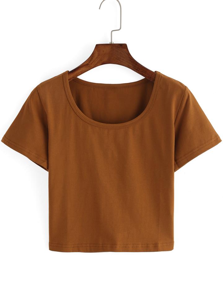 Shein Scoop Neck Crop T-shirt