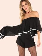 Shein One Shoulder Frill Trim Contrast Romper Black