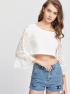 Shein Lace Cuff Bell Sleeve Dip Hem Tee