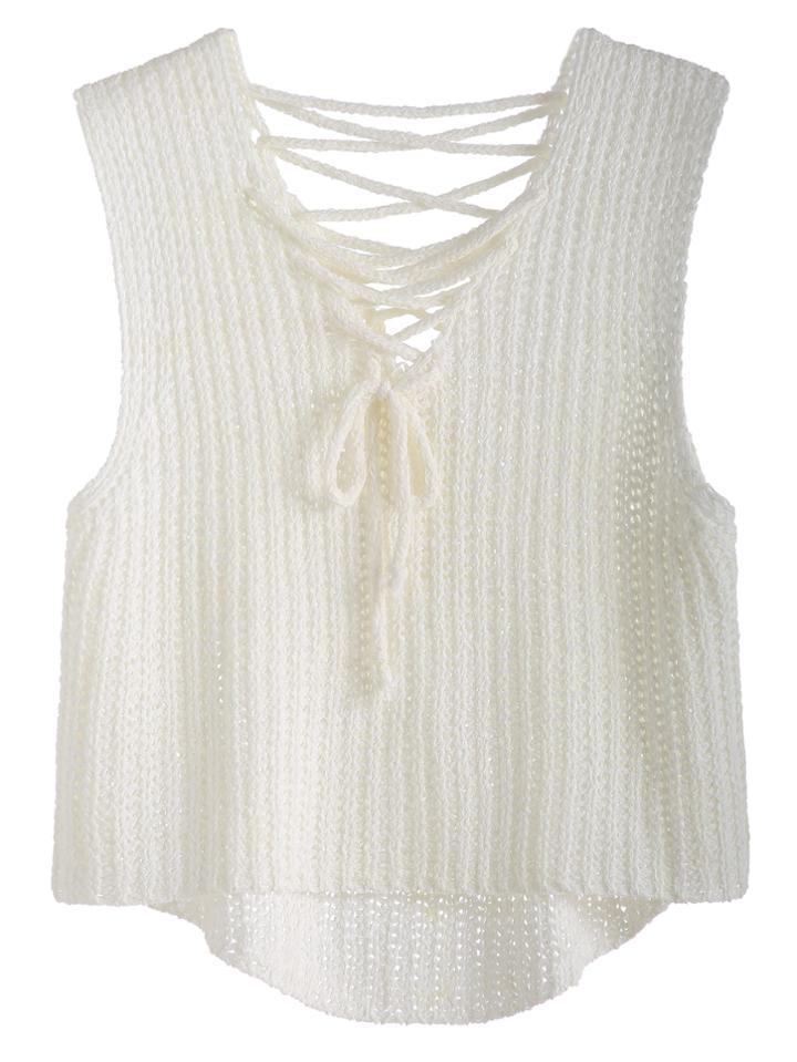 Shein White Lace Up High Low Knit Vest