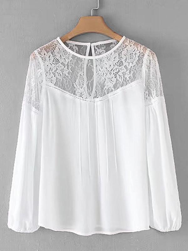 Shein Sheer Lace Panel Blouse
