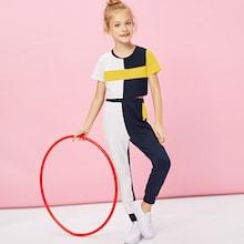 Shein Girls Color Block Top & Pants Set