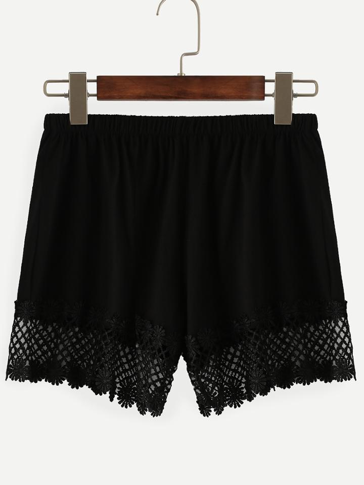 Shein Black Lace Trimmed Elastic Waist Shorts