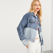 Shein Raglan Sleeve Raw Hem Faded Denim Jacket