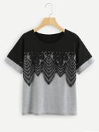 Shein Lace Applique Two Tone T-shirt