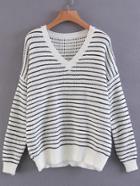 Shein Contrast Striped Drop Shoulder Seam Sweater
