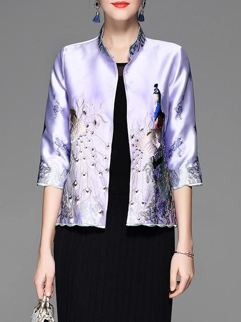 Shein Purple Peacock Embroidered Coat