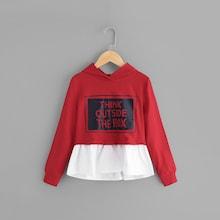 Shein Girls Contrast Hem Letter Print Hoodie