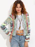 Shein Multicolor Print Pom-pom Trim Crop Blazer