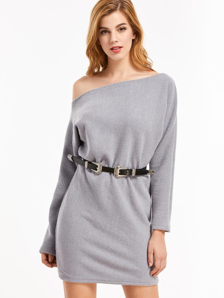 Shein Grey One Shoulder Ribbed Dress