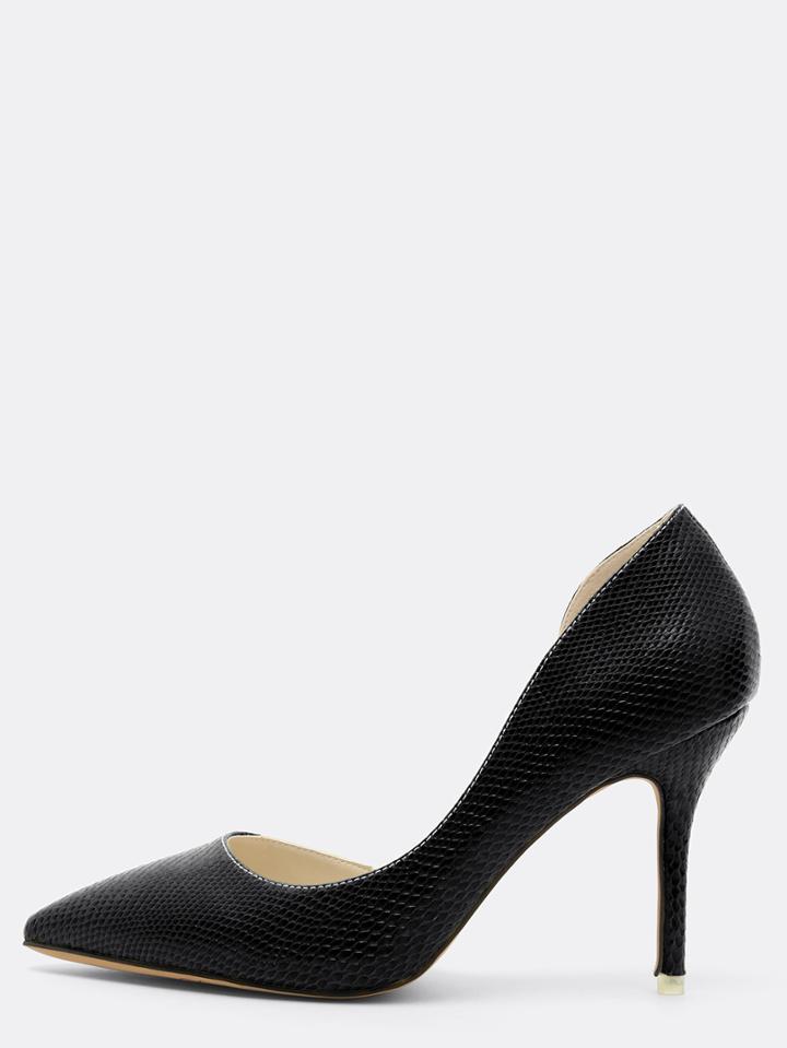 Shein Black Snake Embossed Half D'orsay Pumps