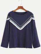 Shein Navy Fringe Trim T-shirt