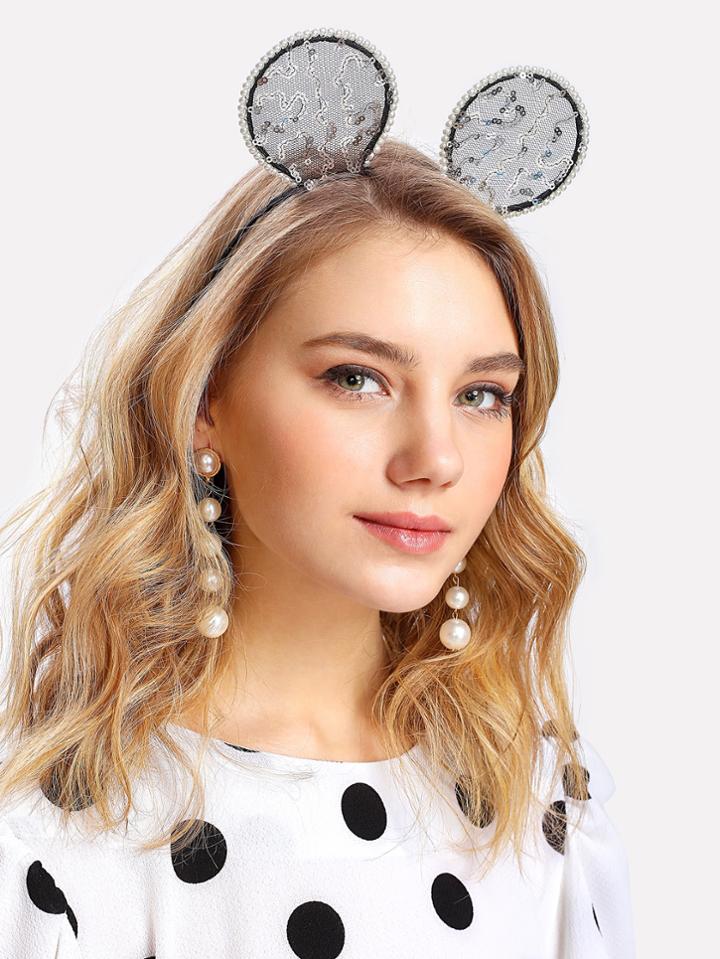 Shein Sequin & Faux Pearl Headband