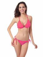 Shein Ring Accent Ruffle Bikini Set - Pink