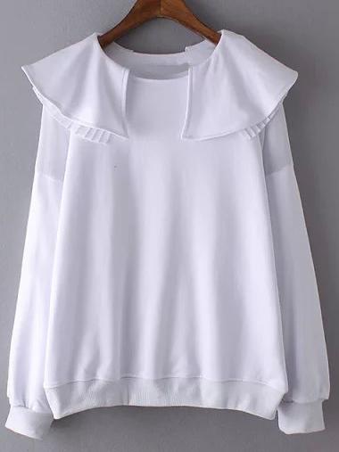 Shein White Ruffle Collar Loose Sweatshirt