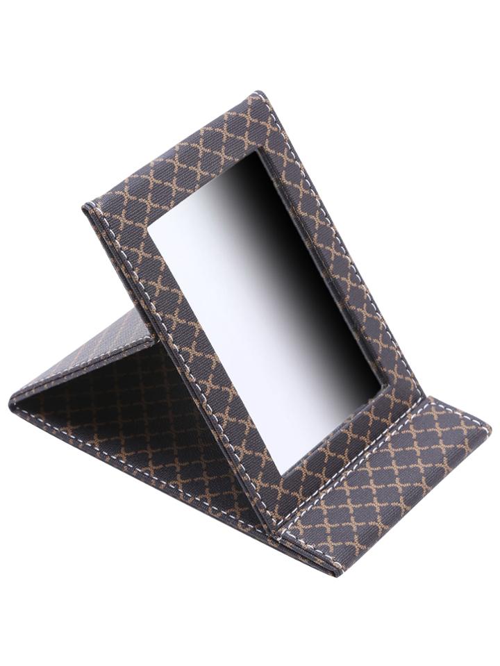 Shein Brown Printed Tri Fold Makeup Mirror With Pu Case